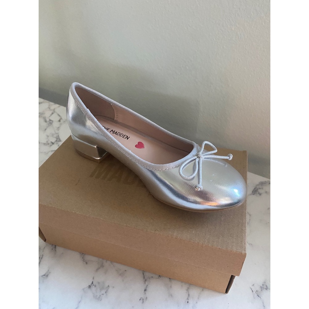 Steve Madden Kids JCHERISH Silver Metallic Ballet Flats Block Heel Size 2 - Picture 4 of 8